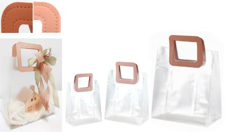 TΣΑΝΤΑ ΔΙΑΦΑΝΗ PVC ΜΕ ΔΕΡΜΑΤΙΝΑ ΧΕΡΟΥΛΙΑ 16cm x 18.5cm x 8cm 0402336