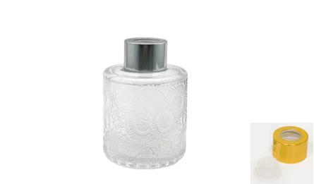 100ml round glass bottle with flower pattern+metal cover 6*8*3cm 0503434